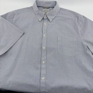 Jos. A. Bank 1905 Mens XL Seersucker Shirt Tailored Fit Blue White Stripe Cotton